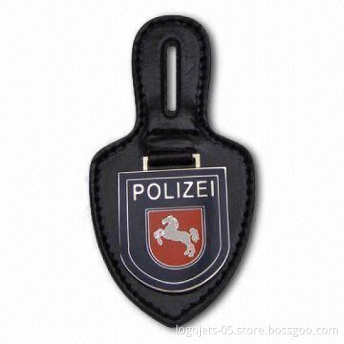 Leather Key Fob with Emblem, Made by Die Struck, Photo Etched, Spin/Die-cast and Printed